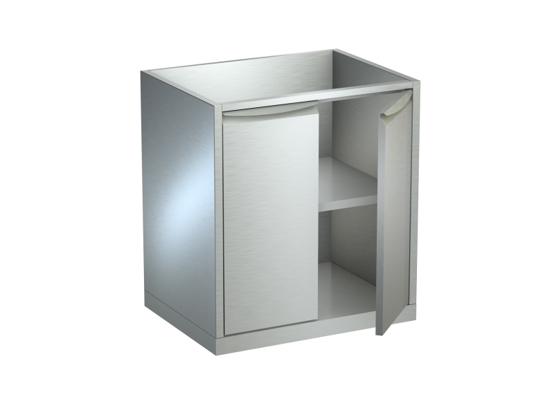 Rendering von Edelstahl-Arbeitsschrank mit Doppeltür und Zwischenboard