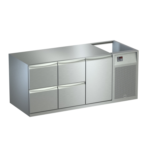 Rendering von steckerfertiger Getränke-Kühlung mit 2x zwei Laden und Flügeltür für Bar-/Thekenanlage